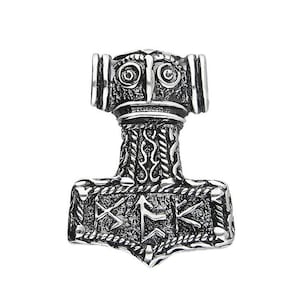 Silver Thor&#39;s Hammer Pendant with Runes, Viking Strength Symbol,  Sterling Silver 925, Nordic Talisman, Viking Amulet,