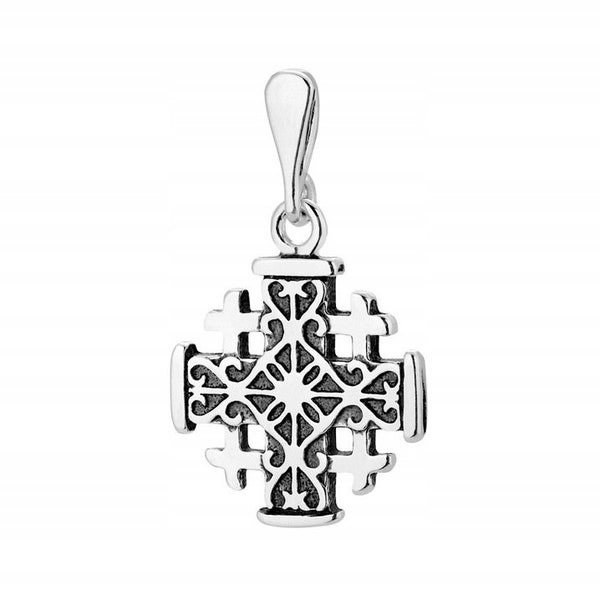 Jerusalem cross, Silver cross, Small cross, Religious jewelry, Devotional items, Necklace, Pendant, Pendant, Christianity