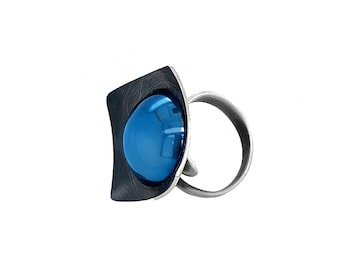 Anillo plata azul titanio plata pulida 925 joyería artística hecha a mano