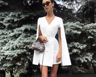 white cape dress short Big sale - OFF 67%