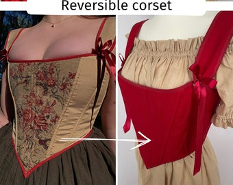 renaissance corset top, reversible corset cottagecore, custom plus size tapestry corset, underbust corset, ren faire corset, fairycore