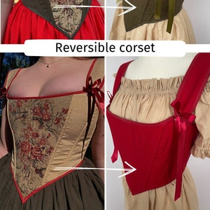 reversible corset top, renaissance corset top, 18th century stays, ren faire tapestry corset, fairy corset, renaissance bodice