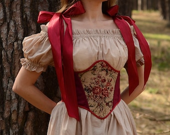 Victorian Renaissance Cotton Milkmaid Dress with Reversible Tapestry Corset