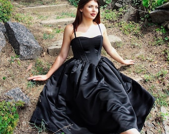 Black Wedding Dress, Goth Dress Prom, Renaissance Dress Linen, Vintage  Corset Dress Victorian - Etsy