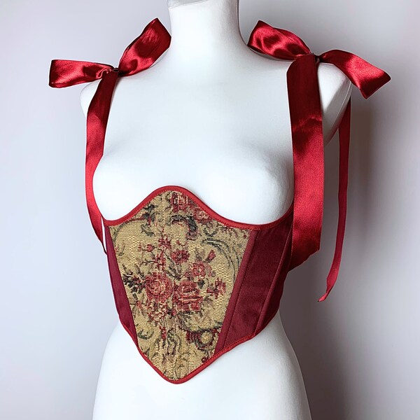 ceinture corset réversible sous la poitrine, corset cottagecore sans bonnets, corset renaissance, hauts de corset grande taille, corset personnalisé avec découpe coeur