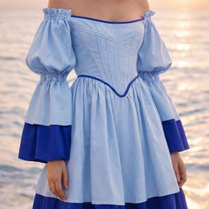 reversible renaissance dress, renfaire dress, medieval victorian dress, fairy blue wedding dress, bride dress, plus size, corset dress image 1