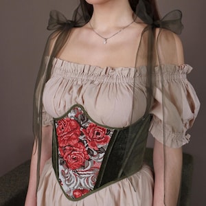 corset belt, ren faire corset, renaissance underbust corset, whimsical corsets, bridal corset, cathedral window corset, vampire corset