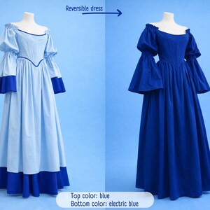 reversible renaissance dress, renfaire dress, medieval victorian dress, fairy blue wedding dress, bride dress, plus size, corset dress image 2