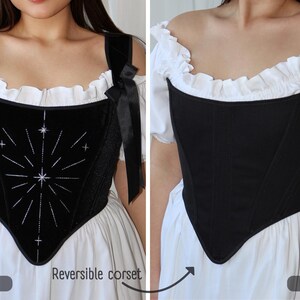 embroidered corset,
velvet corset