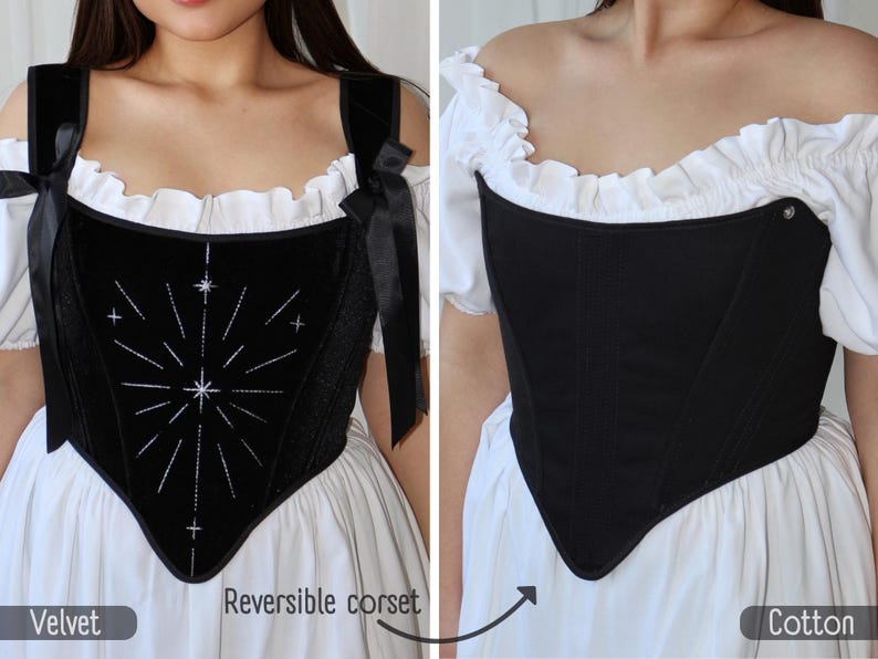 embroidered corset,
velvet corset