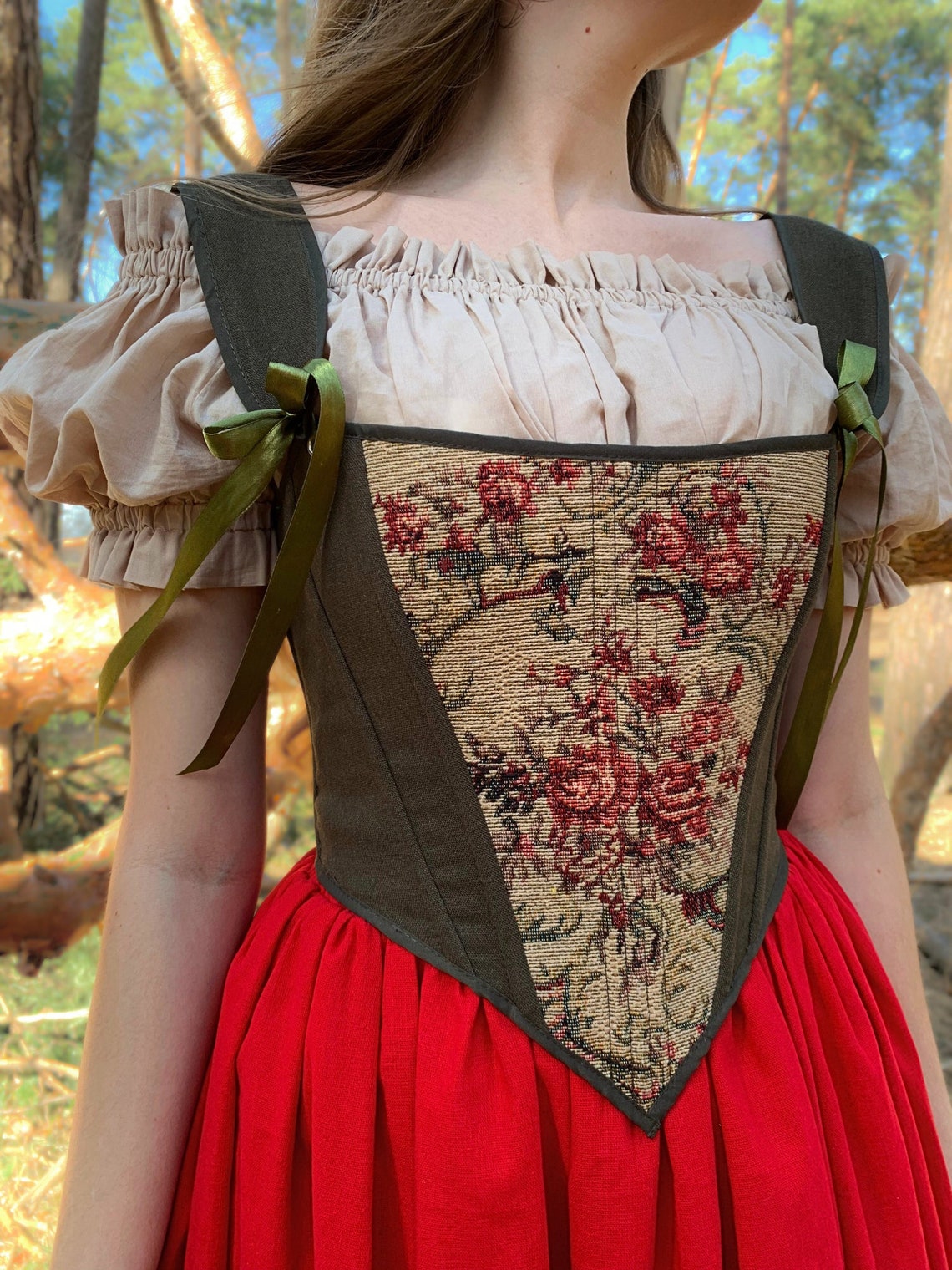 Tapestry Corset Top, Ren Faire Cottage Core Corset, Renaissance Corset ...