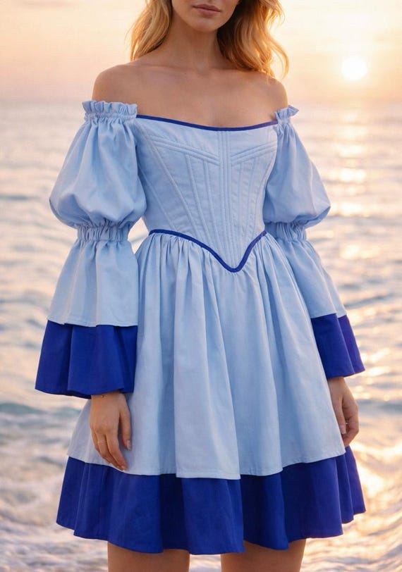 medieval renaissance cocktail dress Reversible Dress, Renfaire Dress, Victorian Dress, Fairy Blue Wedding Dress, Bride Dress, Plus Size, Corset types of medieval dresses Bridesmaid Dresses Maya Curve Variant Out catching gold piping all Size:16.5 Large 36-37 Sleeve