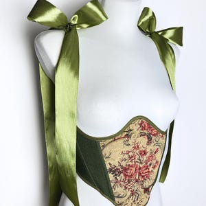reversible corset belt, renaissance tapestry corset with strap, underbust corset, ren faire corset, bridal corset stays