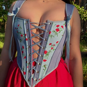 plus size corset, ren faire custom corset, renaissance corset top, blue corset cottagecore, princesscore, renaissance fair