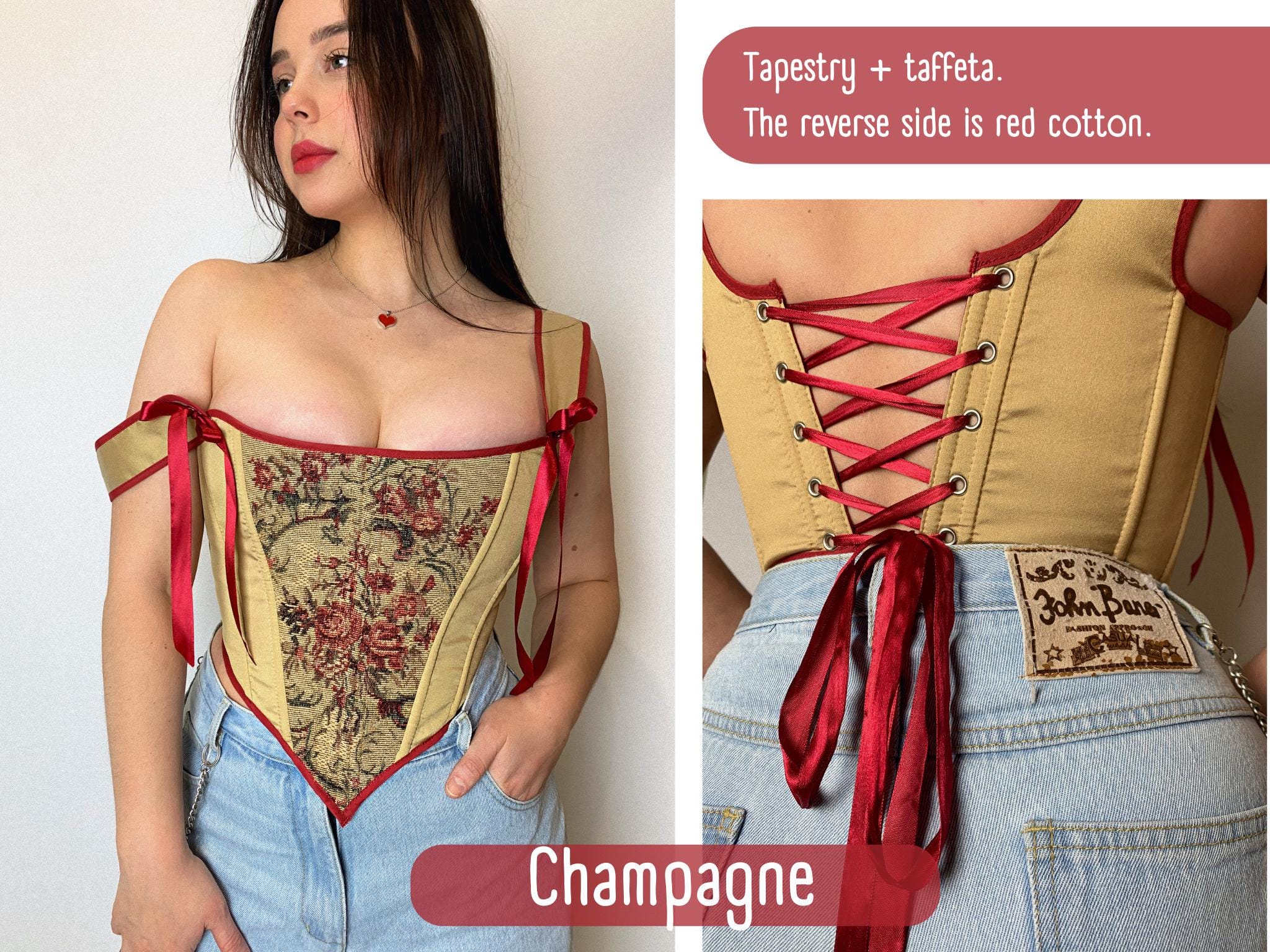 Tapestry Corset Top, Ren Faire Cottage Core Corset, Renaissance Corset ...