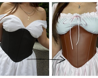 Reversible Eco Leather Underbust Corset Belt, Boned Renaissance Rockstar Corset