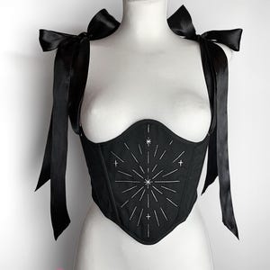 embroidered corset belt, celestial corset, ren faire renaissance corset, underbust corset, goth corset top, corset wedding dress