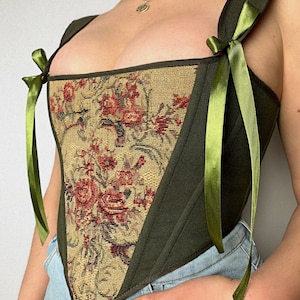 plus size corset, reversible renaissance corset, ren faire corset top, tapestry corset, renaissance fair, underbust corset, fairy corset