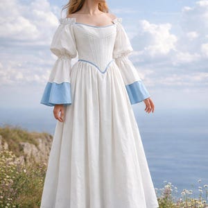 reversible renaissance dress, renfaire dress, medieval victorian dress, fairy blue wedding dress, bride dress, plus size, corset dress image 17