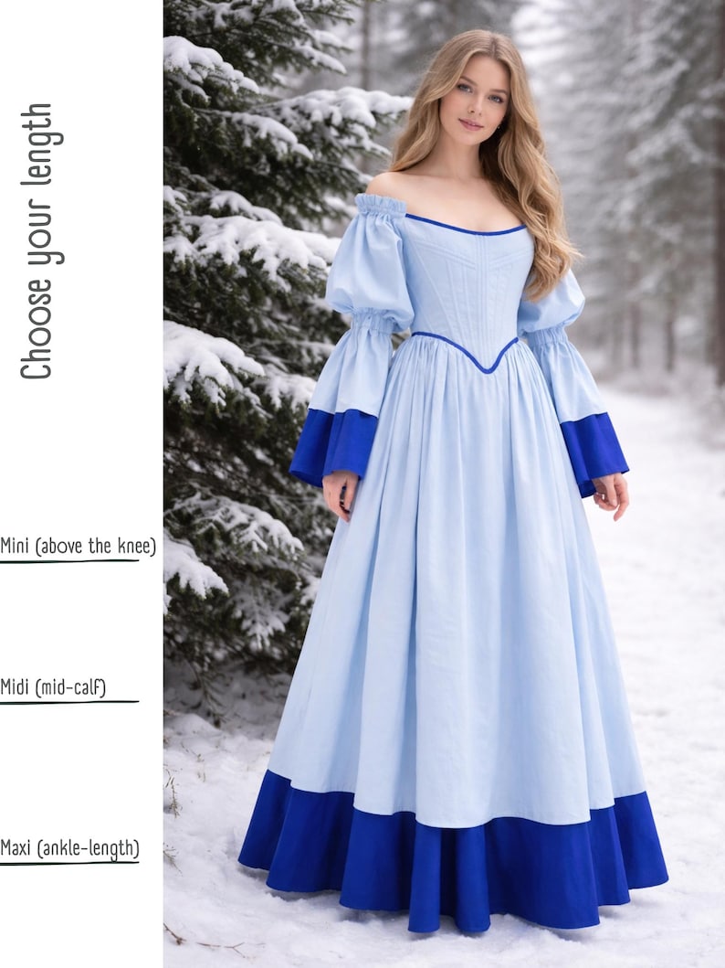 reversible renaissance dress, renfaire dress, medieval victorian dress, fairy blue wedding dress, bride dress, plus size, corset dress image 3