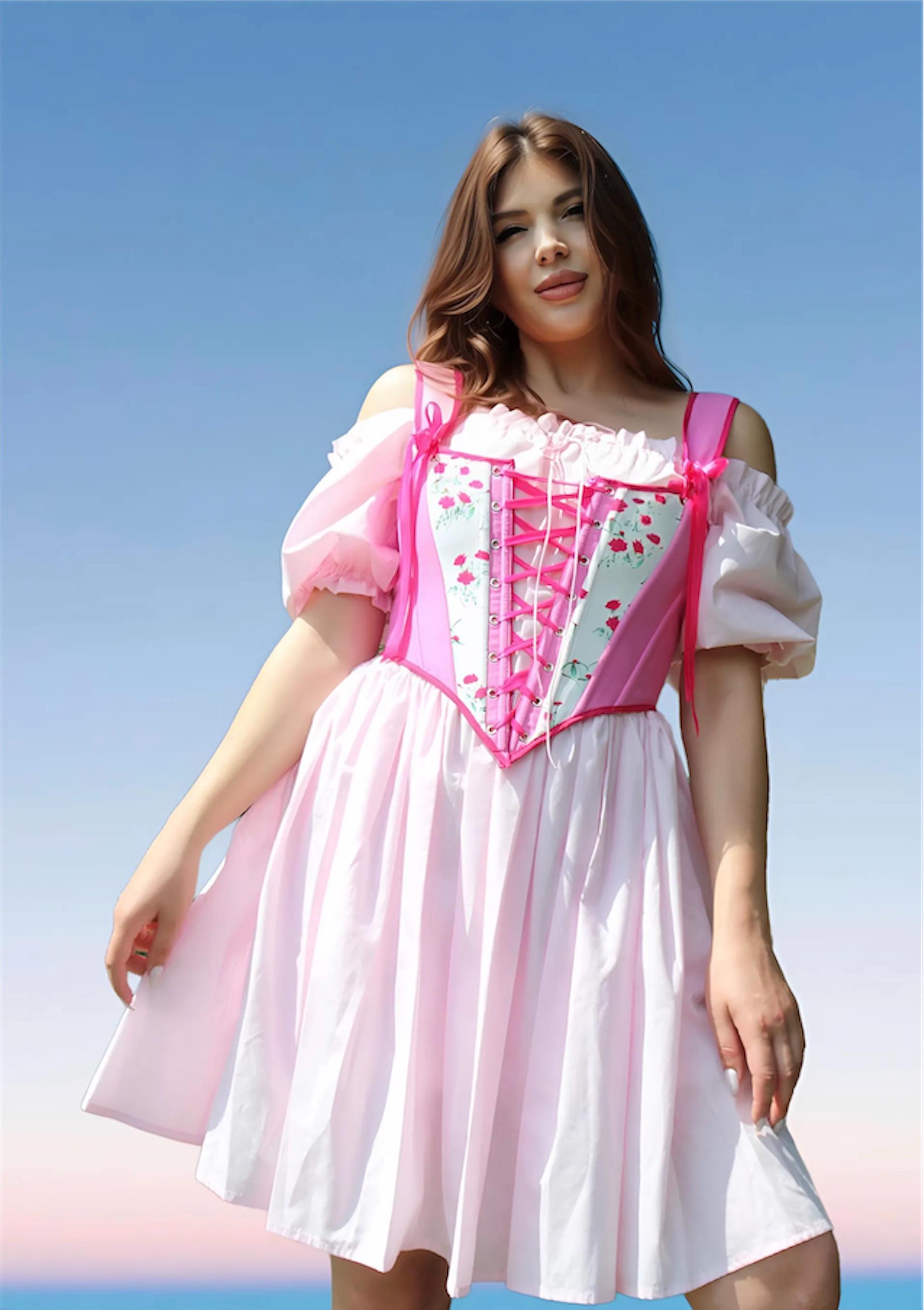 medieval corset dress, fairytale wedding dress, fantasy wedding dress, victorian pink dress, renaissance dress fairy
