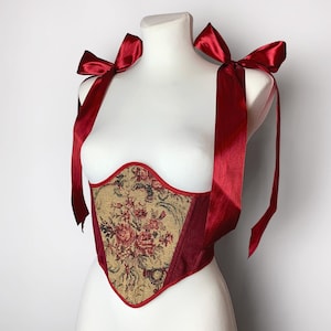 reversible corset belt, underbust corset, renaissance tapestry corset, corset with strap, ren faire corset, bridal corset stays