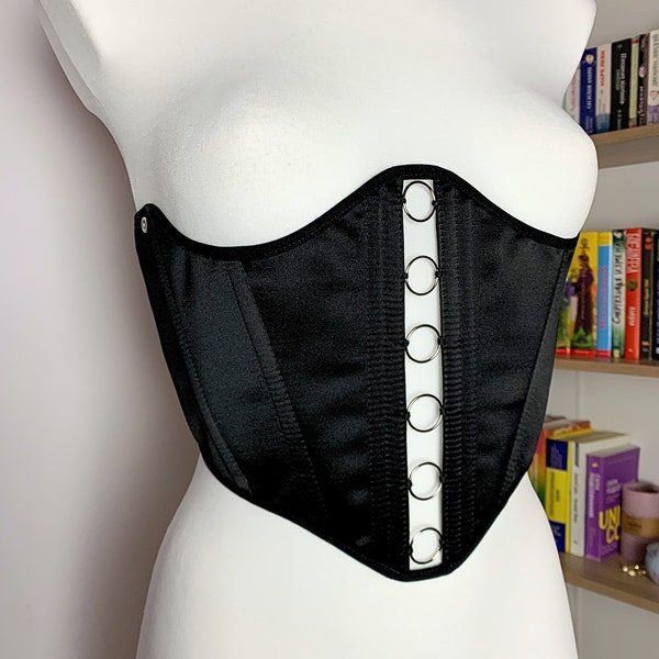 underbust corset belt, cupless corset top, corset dress, 18th century stays, cottagecore satin corset, black renaissance corset tops