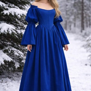 reversible renaissance dress, renfaire dress, medieval victorian dress, fairy blue wedding dress, bride dress, plus size, corset dress image 4