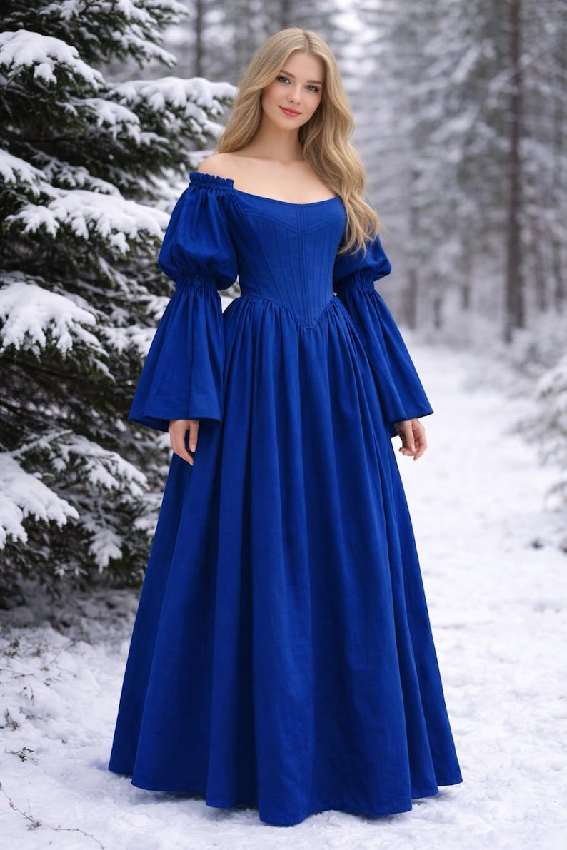 reversible renaissance dress, renfaire dress, medieval victorian dress, fairy blue wedding dress, bride dress, plus size, corset dress image 4