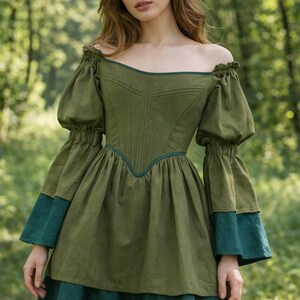 reversible renaissance dress, renfaire dress, medieval victorian dress, fairy blue wedding dress, bride dress, plus size, corset dress image 10
