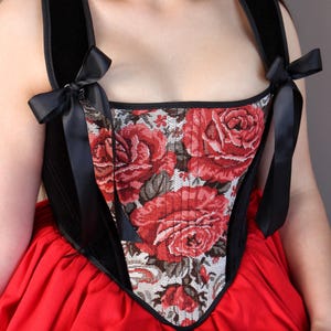 renaissance corset, ren faire corset top, drop waist corset, red corset, plus size corset, velvet corset, tapestry corset, vampire corset