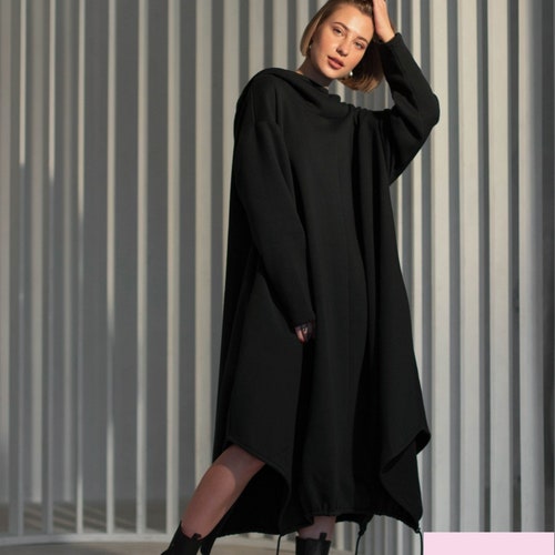 loose sweater dress with hood Warm Oversized Loose Sweater Dress, Wide Hooded Tunica Dress, Turtleneck  Maxi Sweaterdress