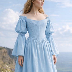 reversible renaissance dress, renfaire dress, medieval victorian dress, fairy blue wedding dress, bride dress, plus size, corset dress image 18