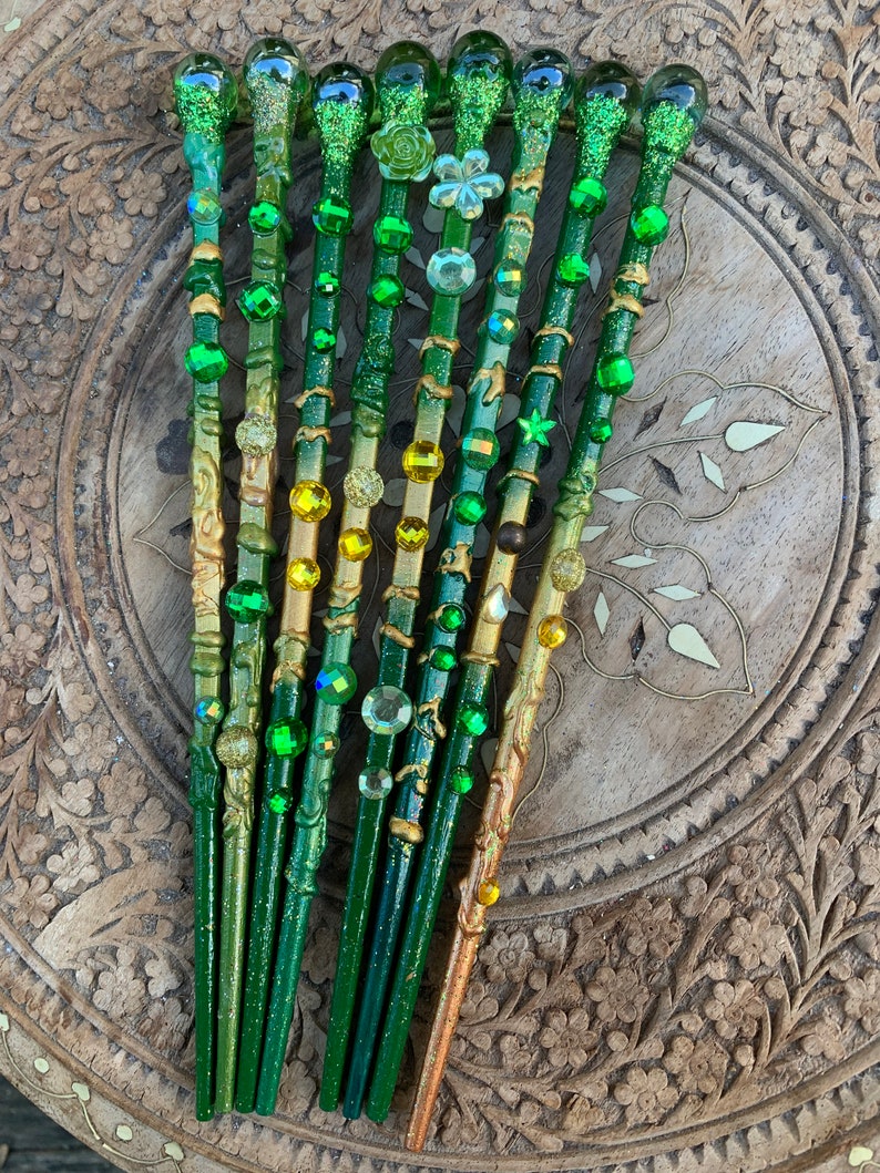 Fairy Wand, Magic Wand, Green Wand, Emerald Green, Handmade Wand, Fairy Jasmine's House, 26cms, Ready to Ship image 3