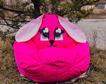 Bean Bag Chairs, Bunny Bean Bag Chair, Personalized Chair, Customized Bean Bag, Pink Bunny No Filler, Kids Bean Bag Cover, BeanBag Chair