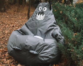 Children's Bean Bag Chair, Wolf Bean Bag Chair, Custom Gaming Chair Cover, Gaming Beanbag, Gray Wolf No Filler, Personalized Bean Bag Chairs