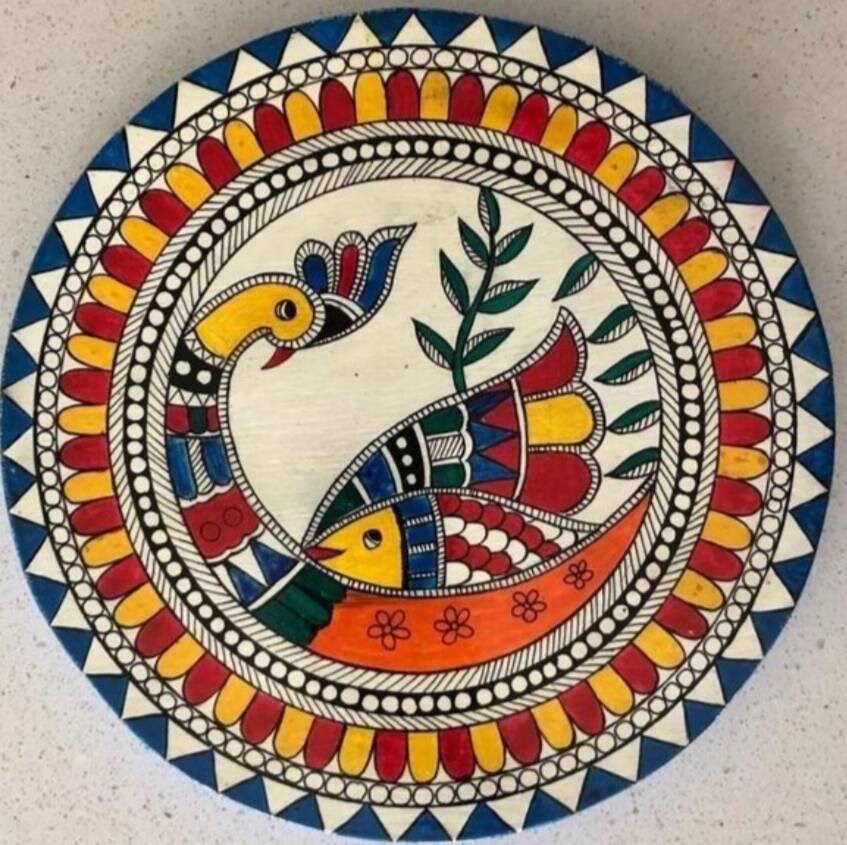 Madhubani Painting on Round Canvas Board Etsy