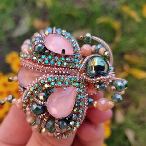 Embroidered beetle  insect jewelry Crystal bead brooch  Fly brooch
