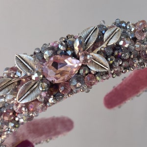 Jeweled headband Beaded headbands for women Pink silver crystal tiara Baroque headband Wedding hair accessories for bride Tiara