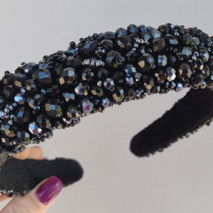 Jeweled black headband Beaded headbands for women Black crystal tiara Baroque headband Hair accessories for Halloween Tiara