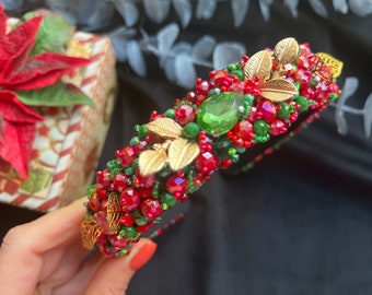 Embellish Red and Green Headband Jeweled Christmas Headband  display picture 1