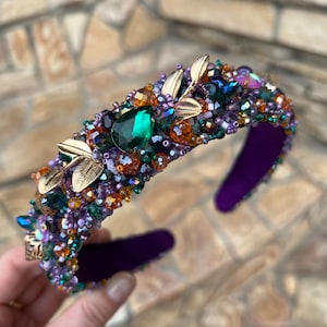 Embellish purple and green headband Jeweled Headband Crystal Rhinestone Headband for Women Luxury Crown Headband