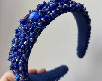 Navy blue Jeweled headband Beaded headbands for women