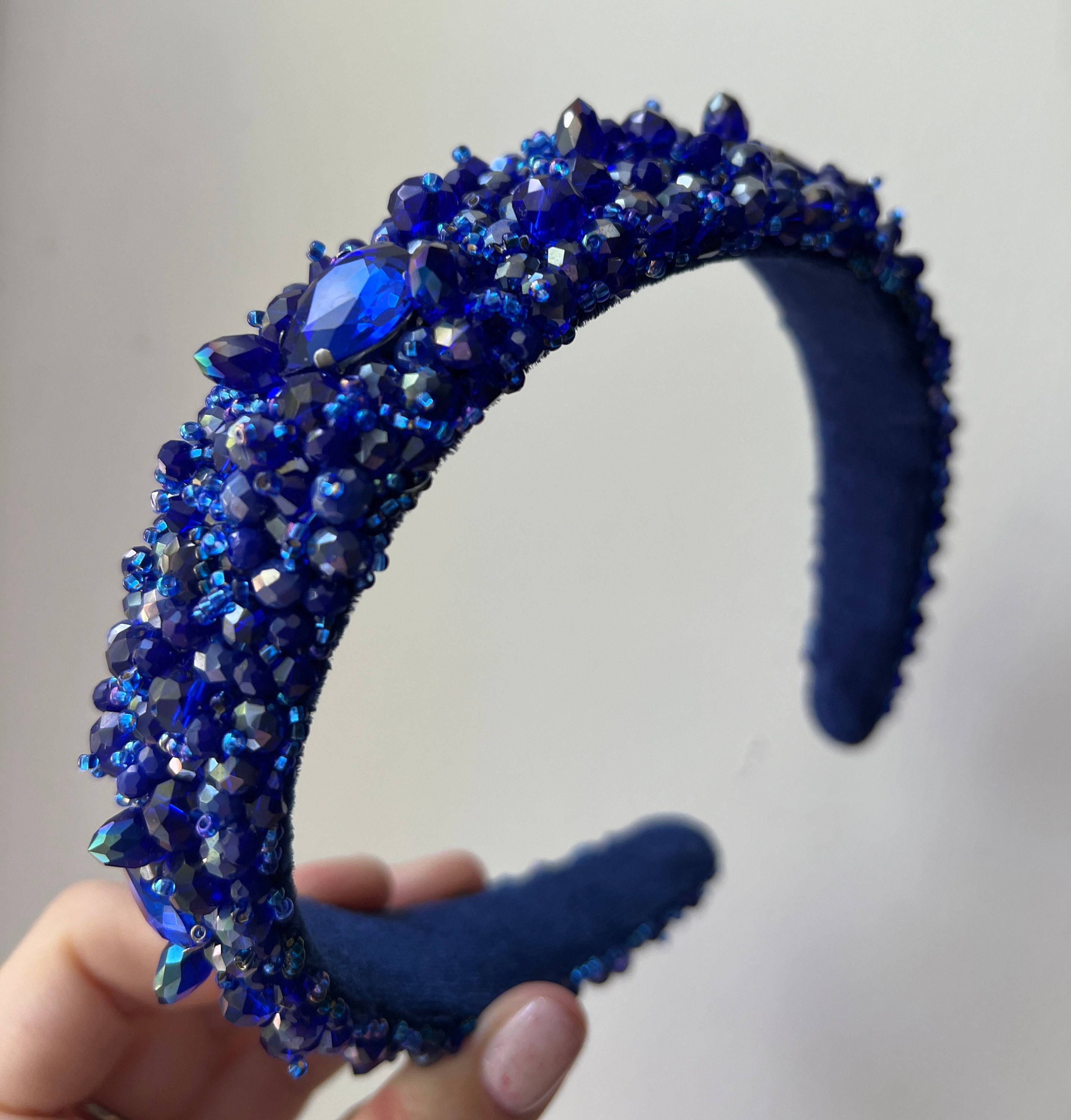 J Crew Full Beaded Puffy Headband in Navy White Stripe