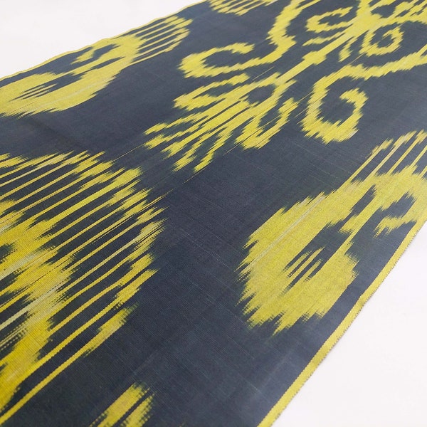 Yellow black ikat fabric by the yard handmade Uzbek cotton textile Lampshade Upholstery Curtains Wall decor Table runner Turkish style