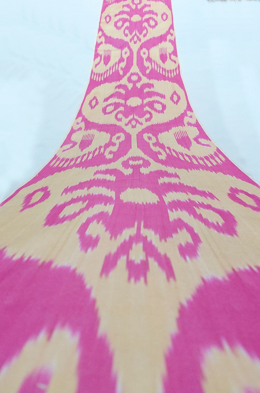 Pink Ikat Fabric by the Yard Handmade Uzbekistan Cotton Textile