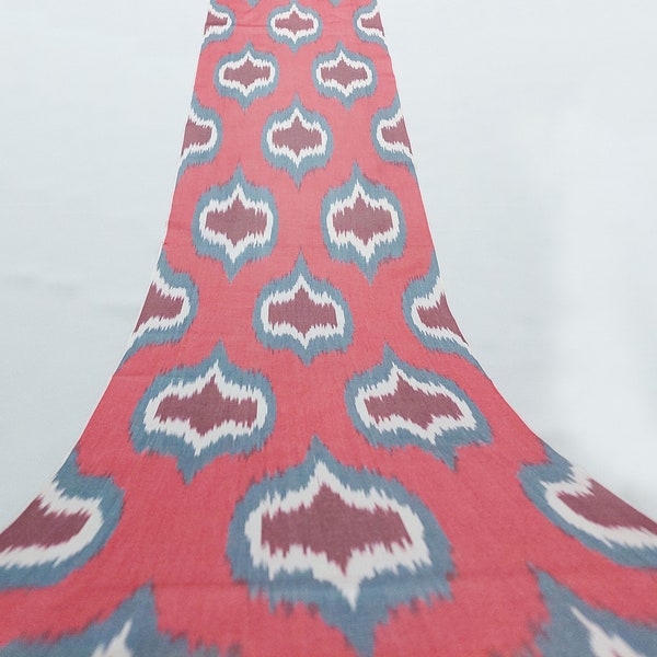 Red Blue ikat fabric by the yard handmade Uzbek cotton textile Lampshades Upholstery Home Oriental design Central Asian Bukhara Samarkand