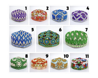 Choose your Traditional Uzbekistan Doppi Headwear Handcrafted Kufi Hat Central Asia wear - 22 inches size