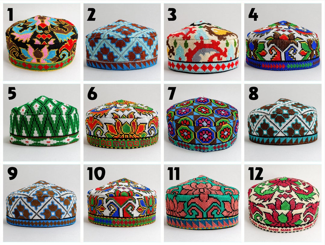 Medium Size Hats Caps Kufi Handmade Embroidery Uzbekistan Doppi Central