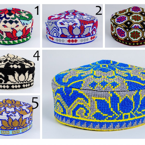 Small Uzbek Hat Cap Kufi Handmade embroidery Uzbekistan Doppi Central Asian Traditional Muslims headwear Islamic Style gift men women